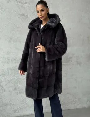 Женская норковая шуба с капюшоном - фото 3