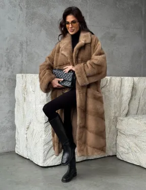 Бежевая норковая шуба oversize - фото 7