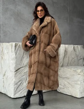 Бежевая норковая шуба oversize - фото 0
