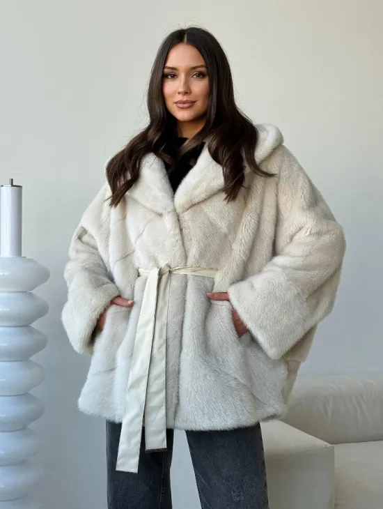 Шуба автоледи под пояс из меха норки - фото 0