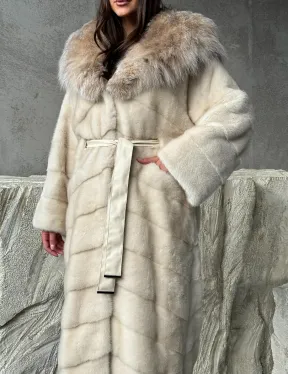 Норка шуба паркет с капюшоном рысь - фото 1