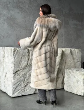 Норка шуба паркет с капюшоном рысь - фото 7