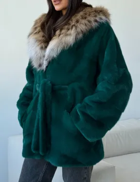 Норковая шуба с капюшоном из рыси - фото 1