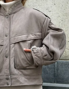 Зимняя дубленка - бомбер - фото 2