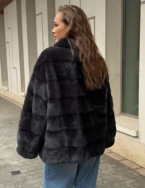 Норковая куртка на молнии - графит - фото 7