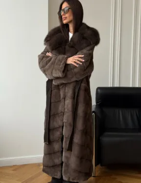 Шуба-кимоно с капюшоном куница - фото 2