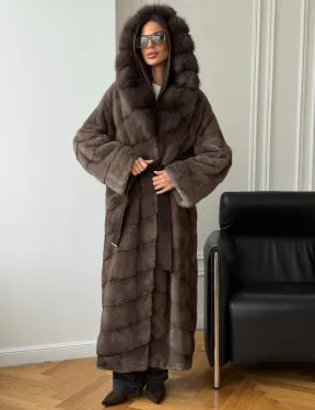 Шуба-кимоно с капюшоном куница - фото 10