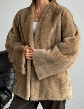 Норковый полушубок V-образный воротник - фото 2