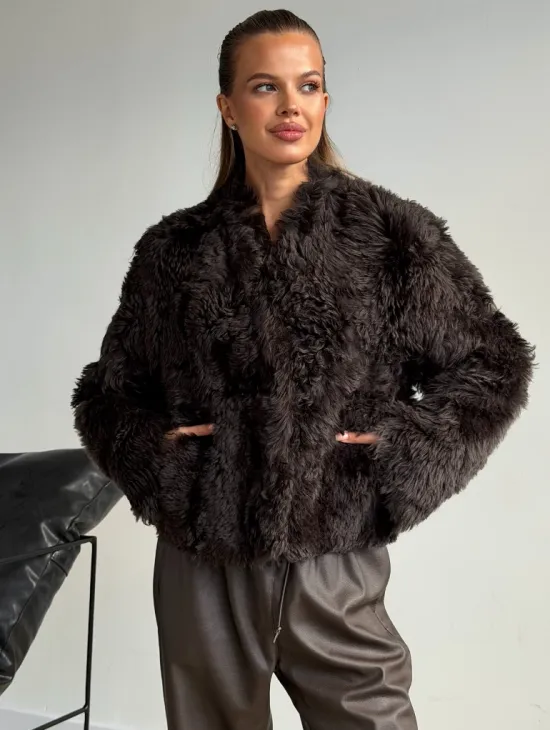 Дубленка кроп-топ из овчины калган - фото 3