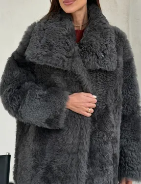 Серая дубленка из тиградо - фото 1