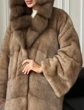 Шуба норковая с капюшоном куница - фото 2