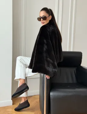 Короткая норковая шуба - пончо - фото 9