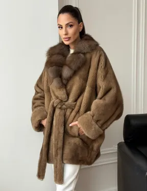 Шуба норка - воротник куница - фото 0