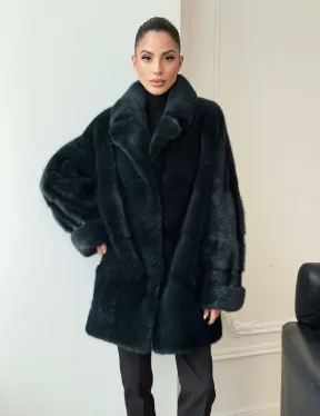 Зеленая норковая шуба - жакет - фото 10