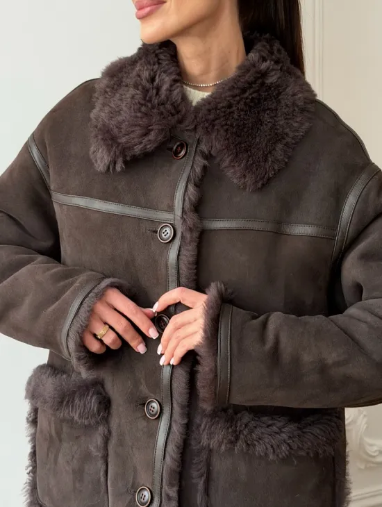 Двухсторонняя дубленка - мех тиградо - фото 2