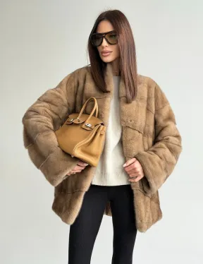 Полушубок пастель мех норка - фото 7