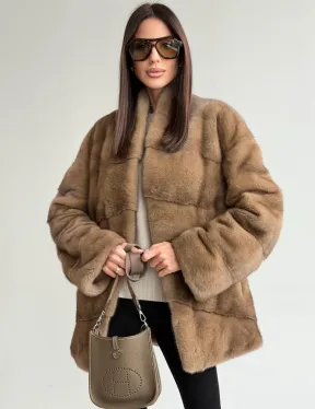 Полушубок пастель мех норка - фото 0