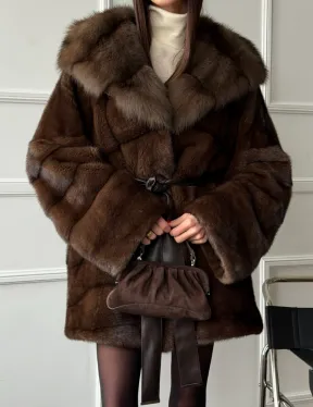 Шуба норка - кимоно с капюшоном - фото 2