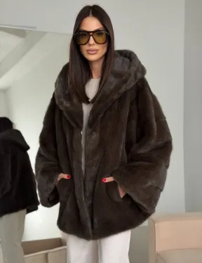 Зимняя норковая шуба с капюшоном - фото 0