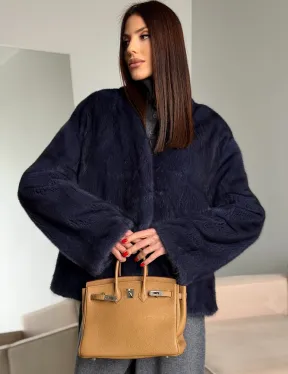 Короткий норковый жакет - синий графит - фото 7