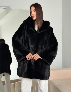 Норка шуба BLACKGLAMA паркет кимоно с капюшоном - фото 8