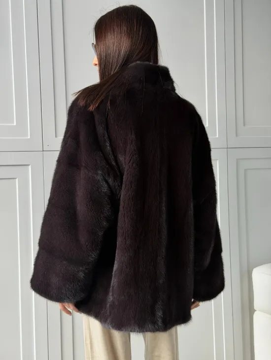 Женский норковый полушубок с V - образным воротником - фото 6