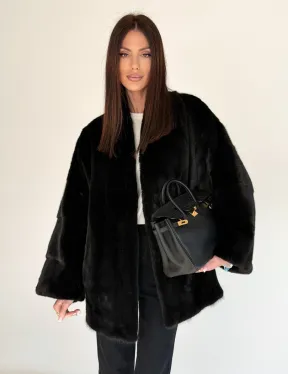 Женский норковый жакет - черный - фото 4