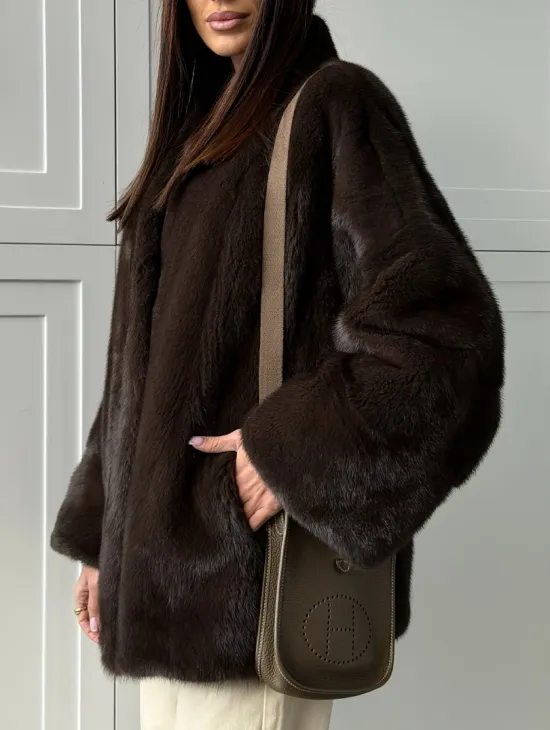 Меховой жакет из норки V- образный воротник - фото 3