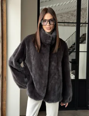 Меховой норковый жакет (серый) - фото 18
