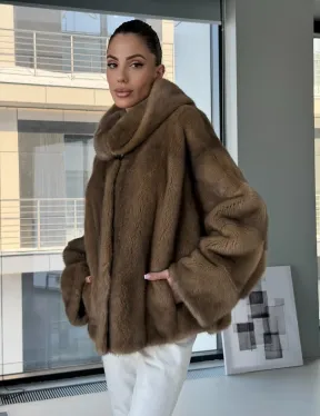 Женский норковый полушубок с капюшоном - фото 13