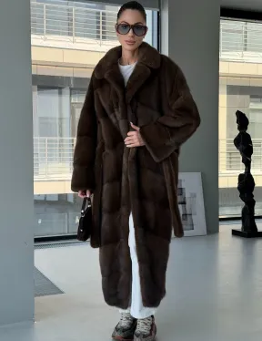 Коричневая норковая шуба - кимоно - фото 0
