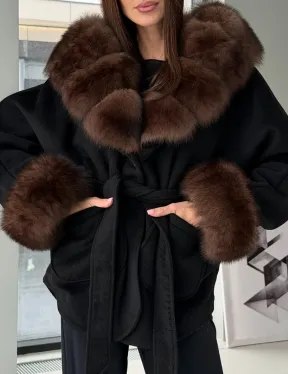 Пальто с капюшоном из финского песца - фото 1