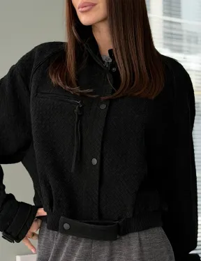 Черный замшевый кроп - бомбер - фото 1