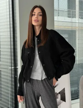 Черный замшевый кроп - бомбер - фото 9