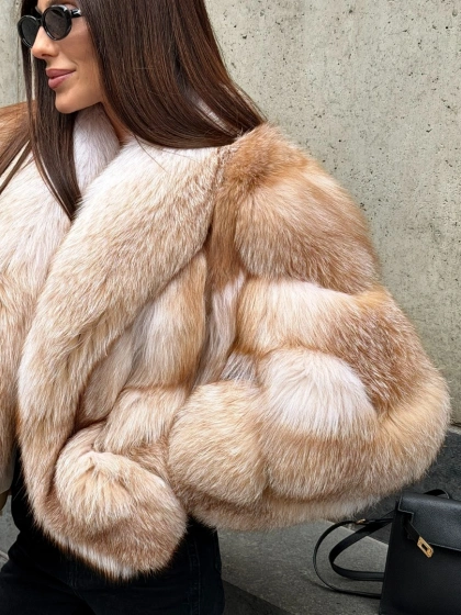 Шуба из меха блюфрост - золотая - фото 4