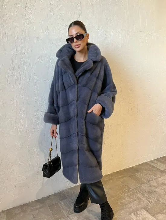 Шуба серого цвета из меха норки ПРЕМИУМ качества - фото 7