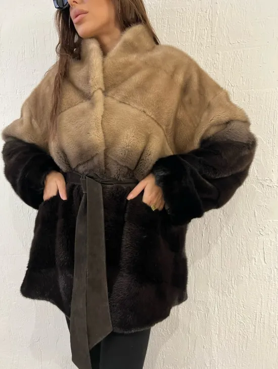 Короткая шуба из меха норки - эффект деграде - фото 3