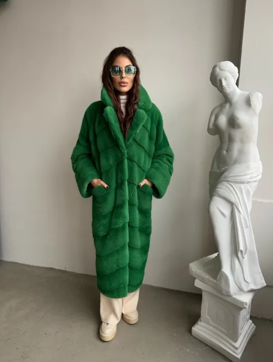 Шуба из плюшевой норки Velvet - цвет светлый изумруд - фото 4