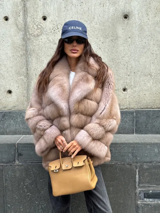 Шуба из меха куницы - цвет Tortora - фото 14