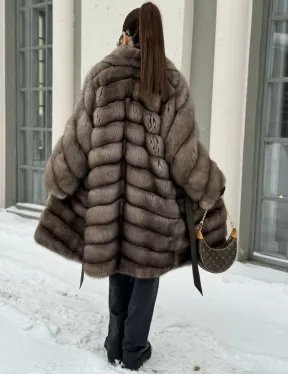 Шуба из меха соболя цвет Тортор  седина 1/2 - фото 2