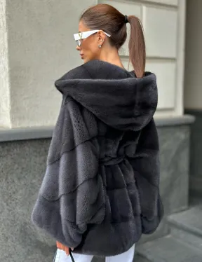 Норковая шуба с капюшоном цвет графит - фото 2