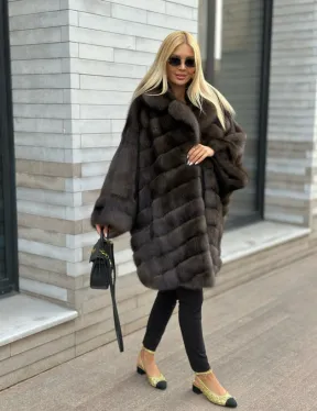 Шуба из натурального меха баргузинского соболя (седина 2) - фото 0