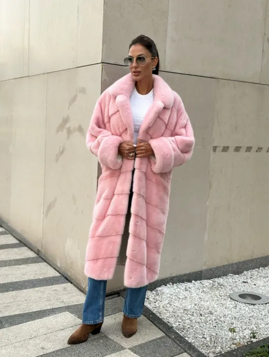 Шуба из плюшевой норки Velvet - цвет светло-розовый - фото 0