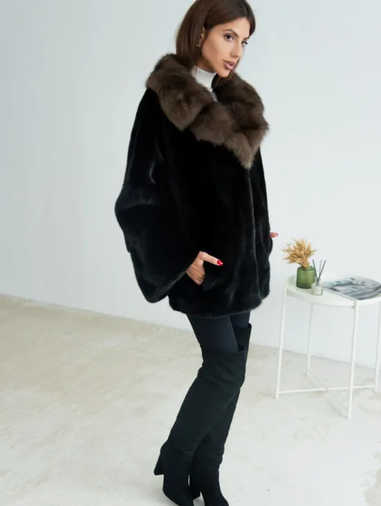 Норковая шуба Blackglama, английский воротник из меха куницы - фото 1
