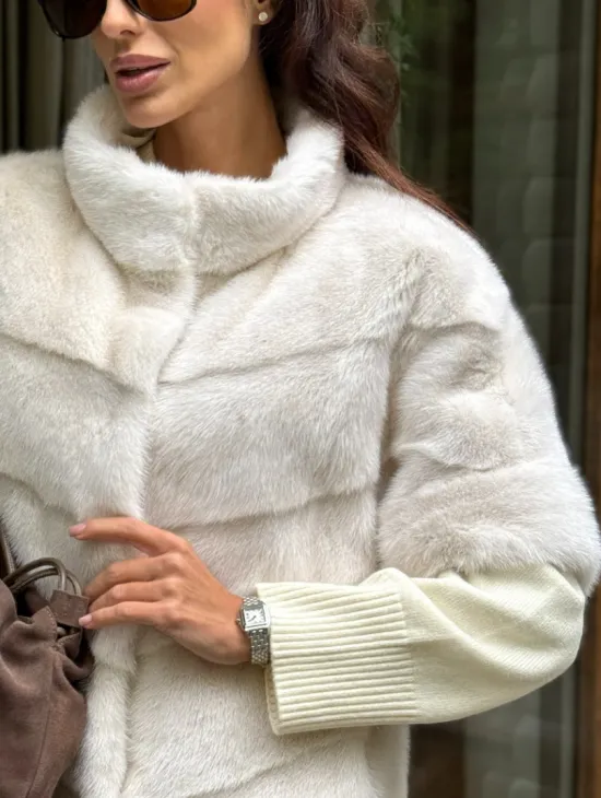 Норковый пуховик/жилет 2в1 - жемчуг - фото 2