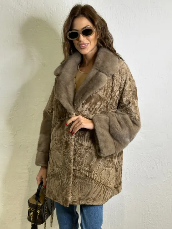 Каракуль кимоно паркет английский воротник - фото 1