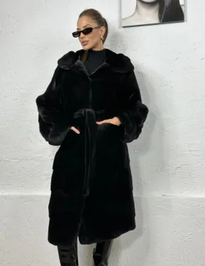 Черная шуба из импортной норки с капюшоном - фото 4