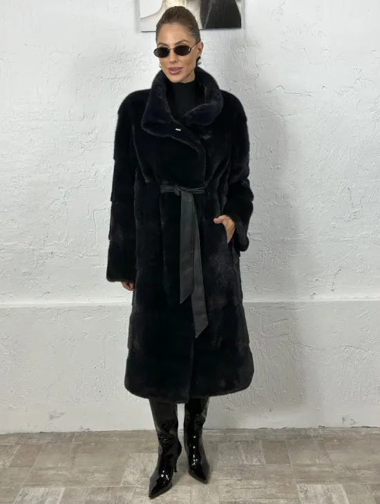 Норка поперечка стойка воротник - цвет инфинити - фото 5