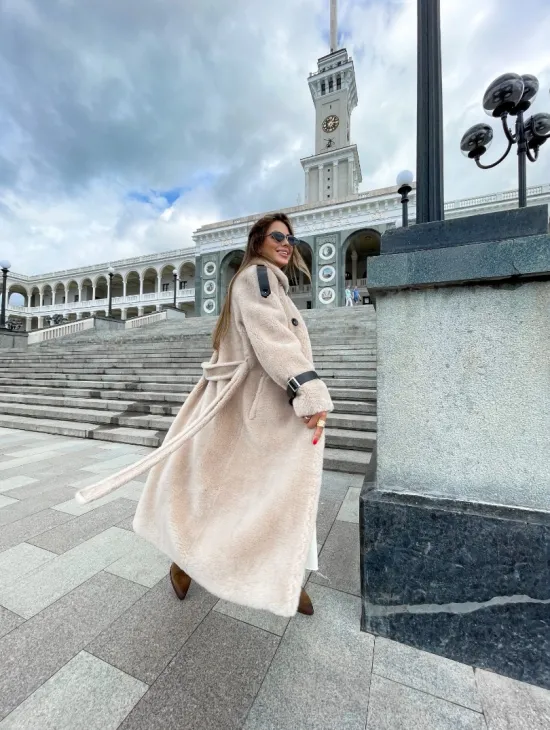 Шуба из натуральной овчины - цвет молочный - фото 4