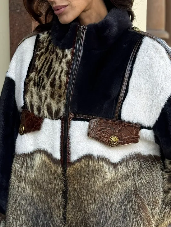 Комбинированная курточка из меха норки и енота - цвет графит - фото 1